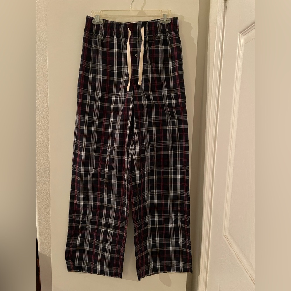 Merona Unisex-Cotton Pajama Bottoms Plaid High Rise Lightweight Black/White/Red